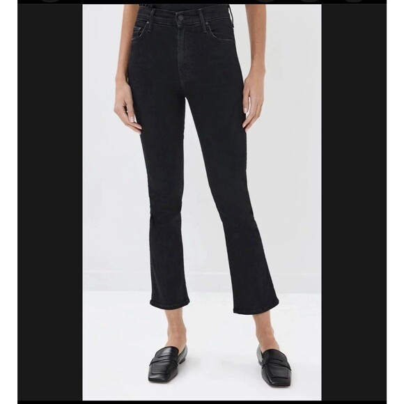 MOTHER Anthropologie The Insider Crop Jeans 26 in Not Guilty Black Hemmed Flare - Picture 6 of 15